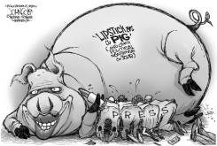 LIPSTICK, PIGS AND THE PRESS BW by John Cole