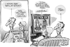 STOCKS AND POLITICS HIT BOTTOM BW by John Cole
