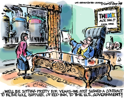 PUMPING OUT THE RED INK by Jim Day