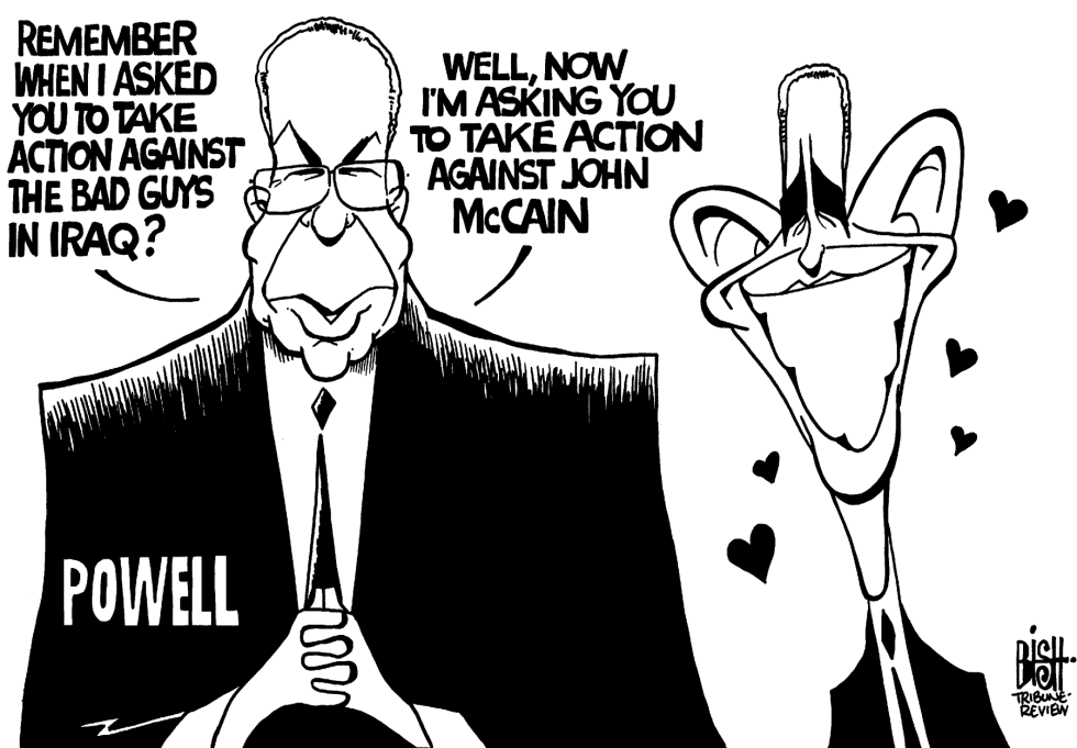 Powell and Obama, b/w