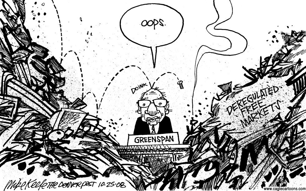  GREENSPAN AND FREE MARKETS by Mike Keefe