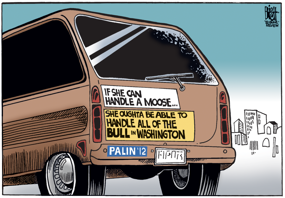 Palin, moose and bull, COLOR