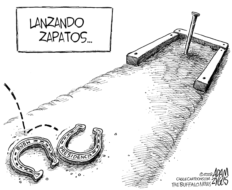 El Presidente Bush lanzando, zapatos