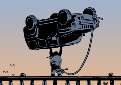 CAR INDUSTRY OFF A BRIDGE  by Hajo de Reijger