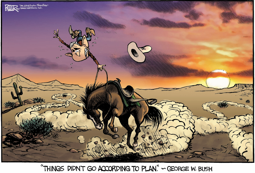  BUSH RIDES INTO THE SUNSET by Nate Beeler