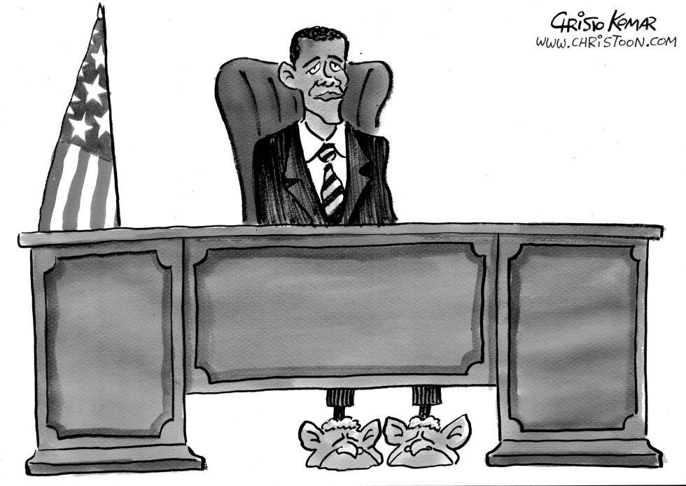  OBAMA IN THE OFFICE - GRAYSCALE by Christo Komarnitski