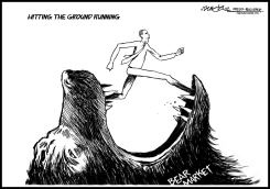 OBAMA HITS GROUND RUNNING B/W by J.D. Crowe