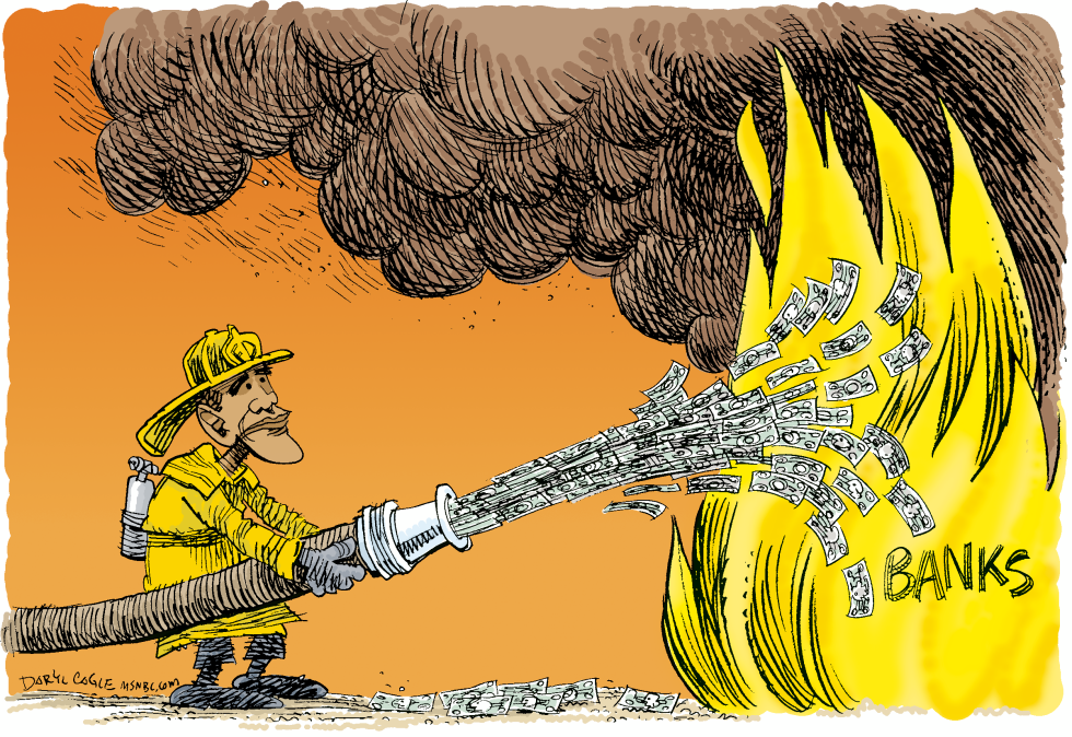 Obama Pours Money on Bank Fire COLOR