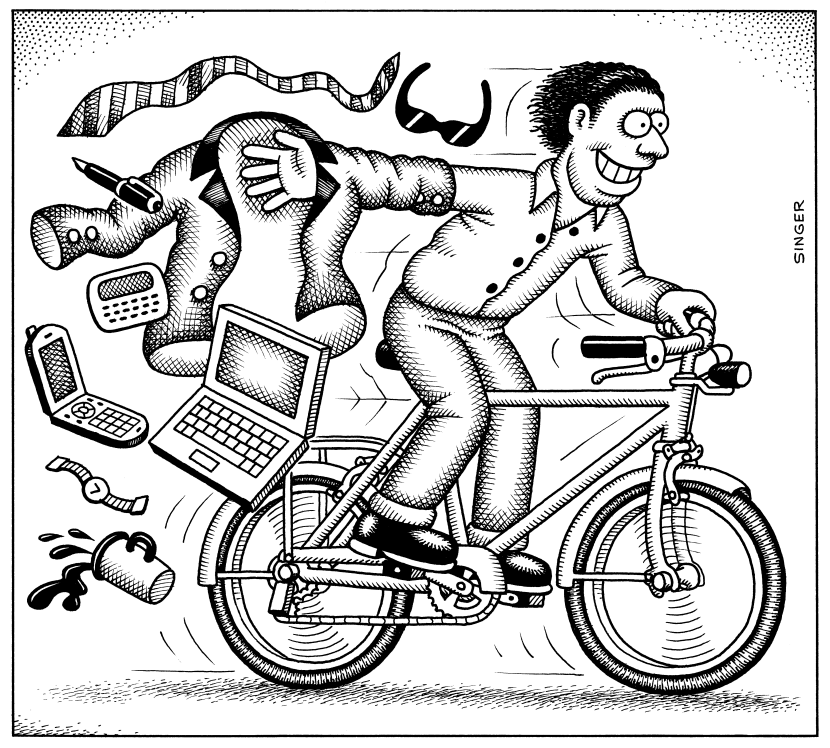 Happy Bicyclist Sheds Possessions