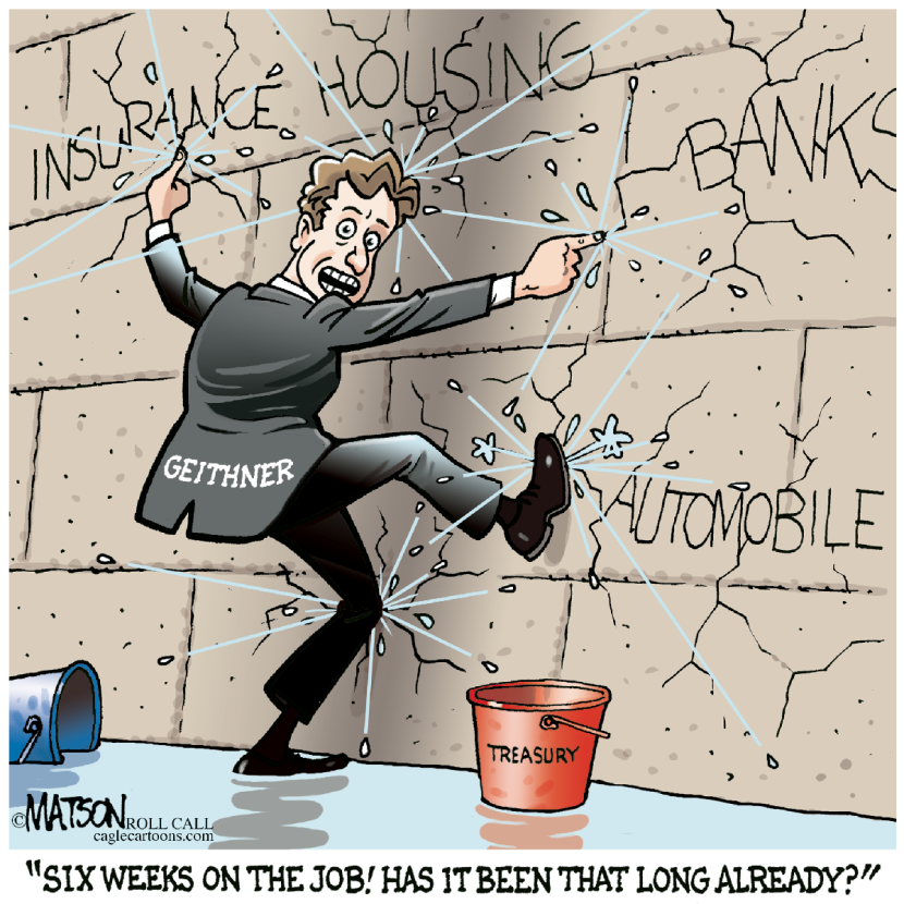 Geithner At The Dike-COLOR
