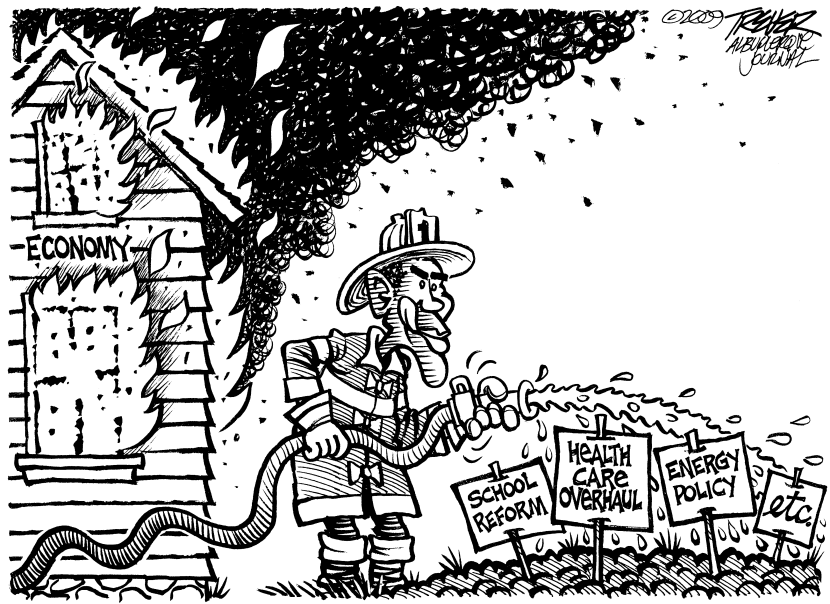 Fireman watering garden