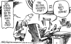 N KOREA REACHES WEST COAST by Mike Keefe