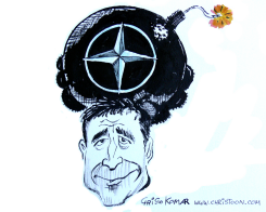 ANDERS FOGH RASMUSSEN CARICATURE -  by Christo Komarnitski