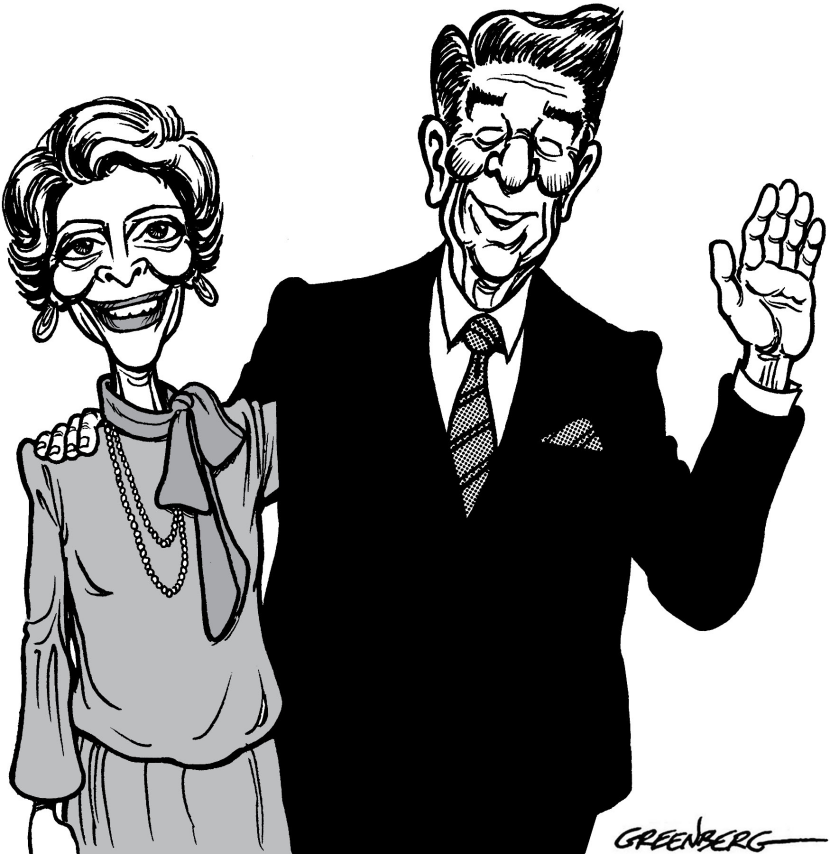 Ron and Nancy bw caricature