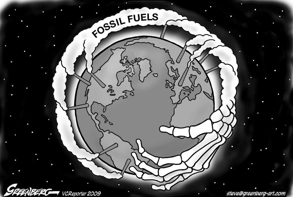 Fossil fuel hand bw