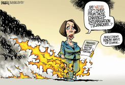 PELOSI PANTS ON FIRE  by Nate Beeler