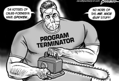 ARNOLD SCHWARZENEGGER CHAINSAW BW by Steve Greenberg