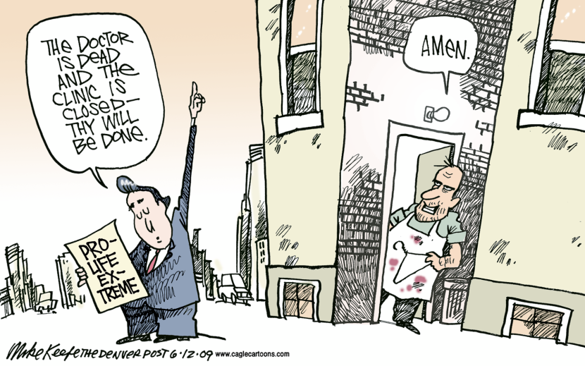 Cartoon depicts pro-life activist celebrating clinic closure after doctor's death