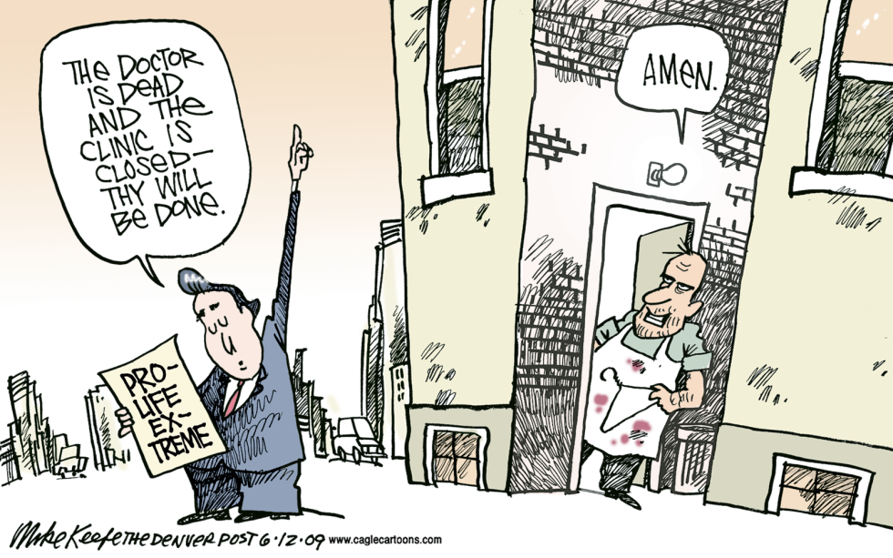 Cartoon depicts pro-life activist celebrating clinic closure after doctor's death