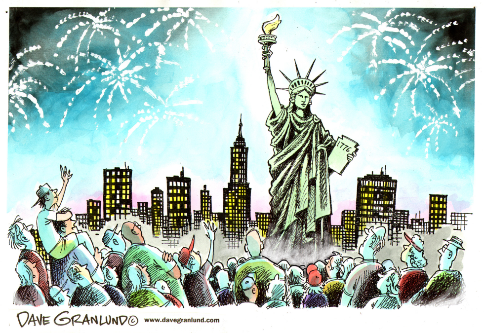  STATUE OF LIBERTY REOPENS by Dave Granlund