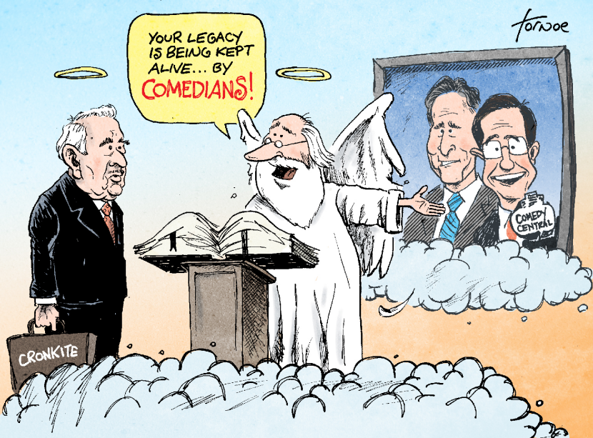 Walter Cronkite followed by Jon Stewart