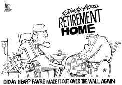 FAVRE GETS OUT AGAIN, B/W by Randy Bish
