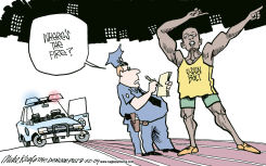 USAIN BOLT BOLTS  by Mike Keefe