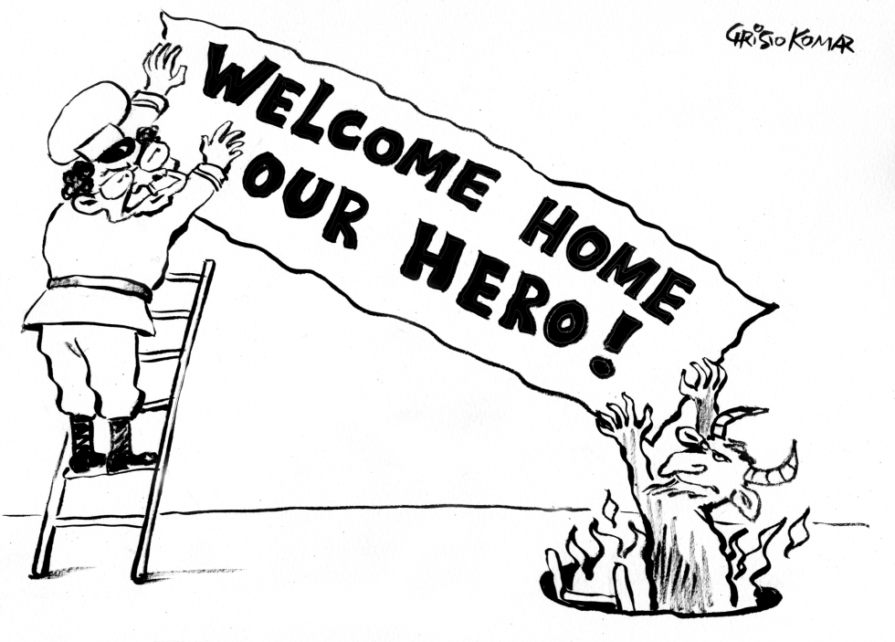 Lockerbie bomber welcome - B&W
