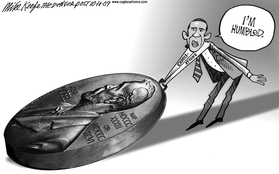  OBAMA WINS NOBEL by Mike Keefe