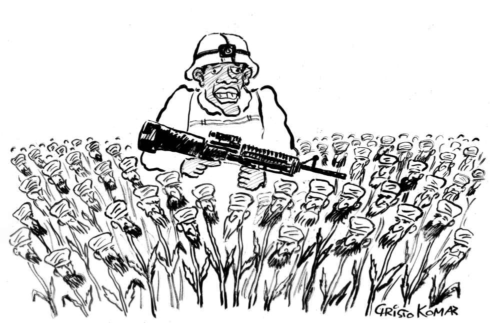 Obama in a Taliban Poppy Field - B&W