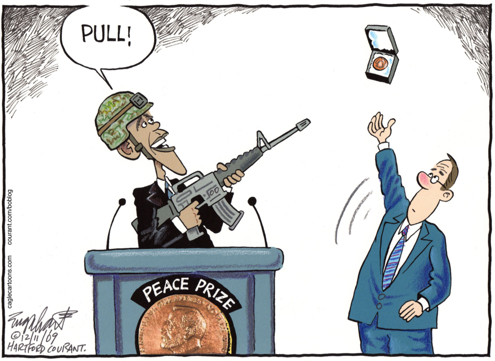  PRESIDENT OBAMA ACCEPTS THE PEACE PRIZE by Bob Englehart