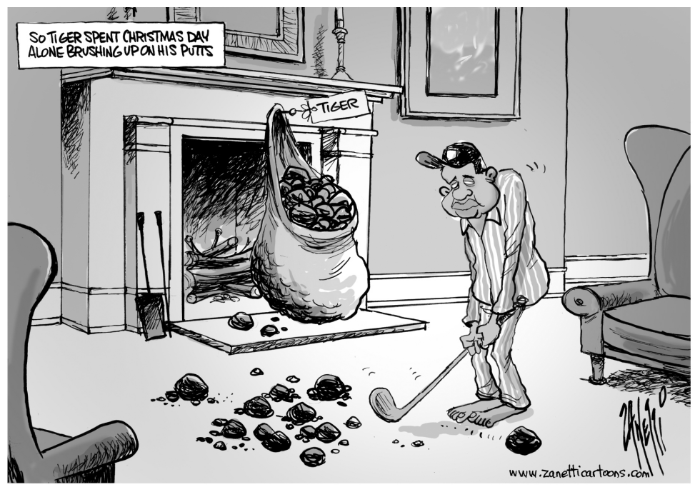 Tiger Woods Christmas bw