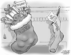 CHRISTMAS STOCKINGS BW by John Cole