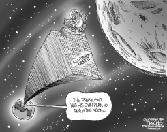 OBAMA MOON MISSION BW by John Cole
