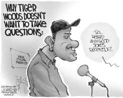 TIGER WOODS AND THE PRESS BW by John Cole