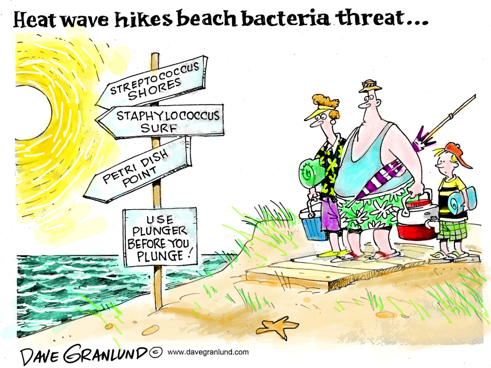  HEAT WAVE AND BEACH BACTERIA by Dave Granlund