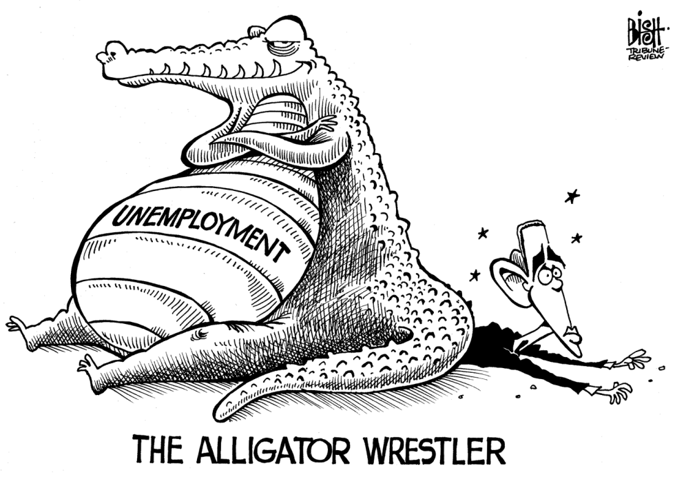 WRESTLING WITH UNEMPLOYMENT, B/W