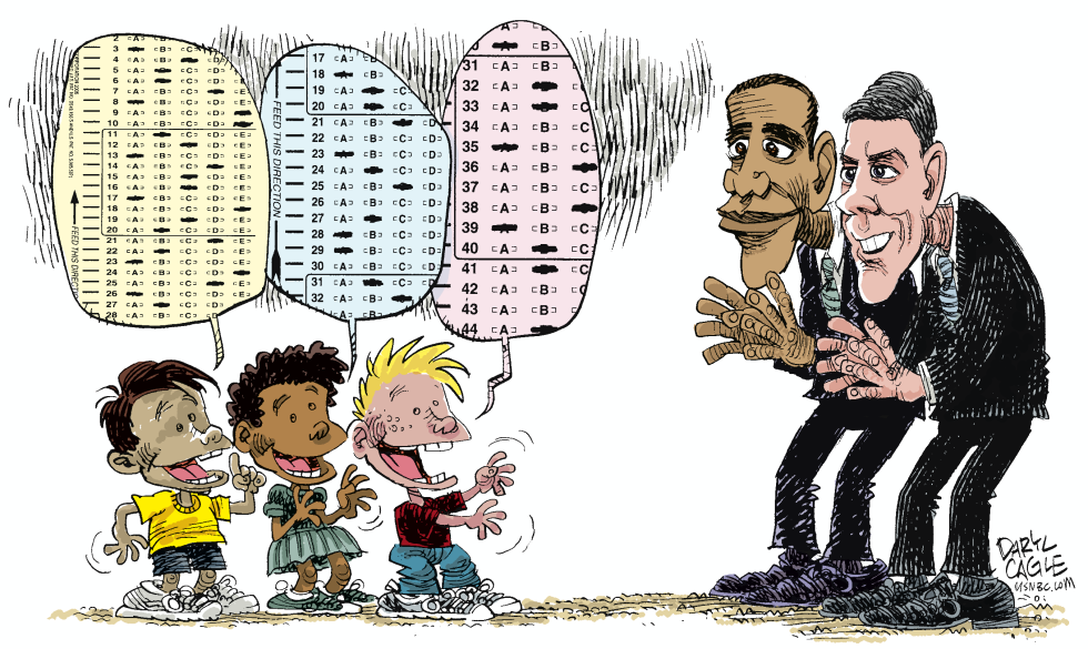  ARNE DUNCAN AND OBAMA LOVE SCHOOL TESTING by Daryl Cagle