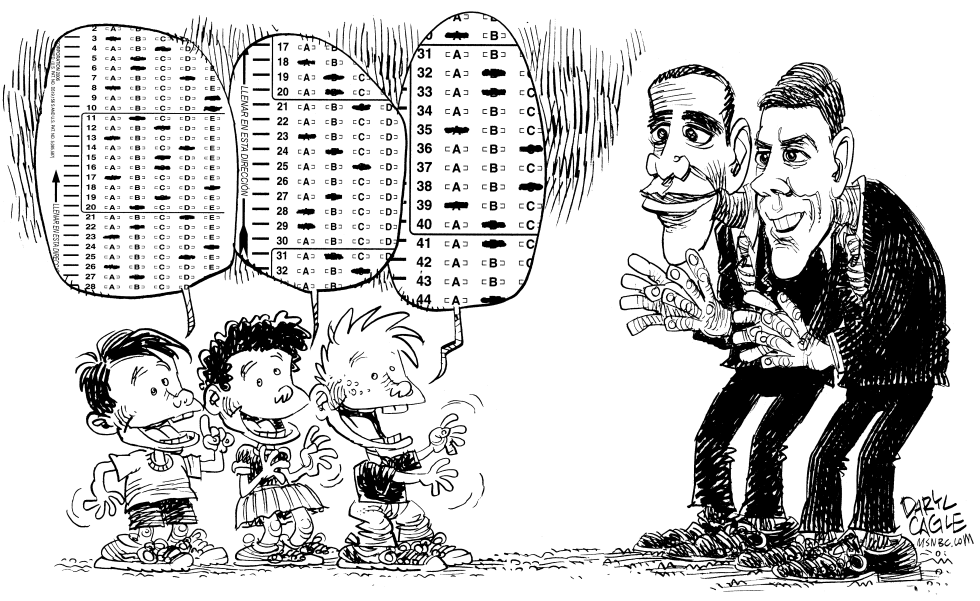  ARNE DUNCAN Y OBAMA AMAN LOS EXAMENES ESCOLARES by Daryl Cagle