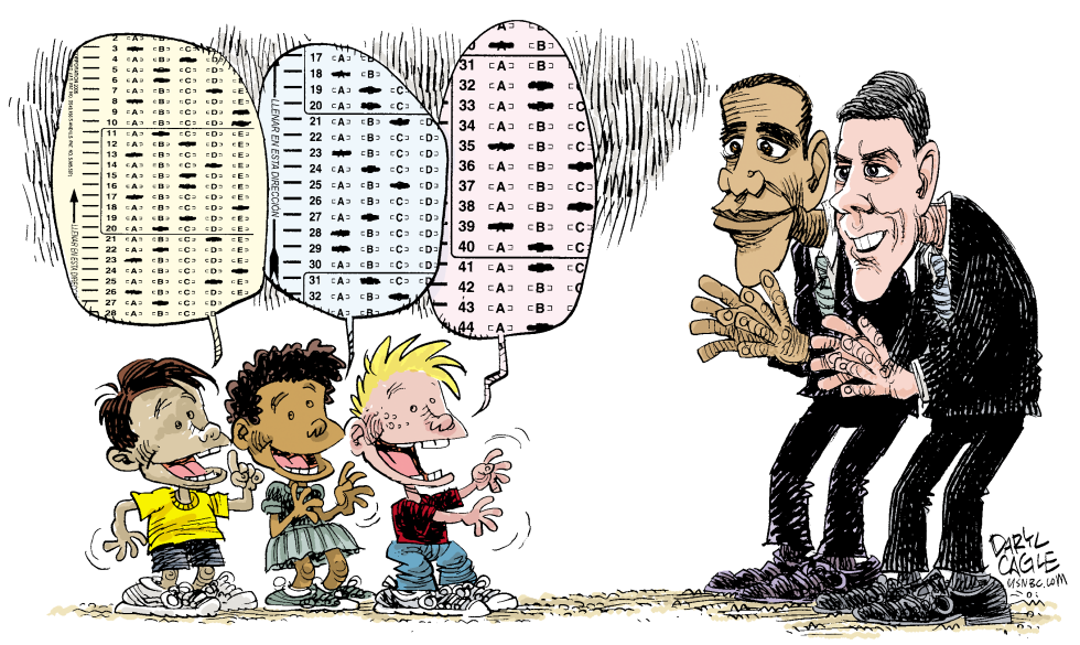  ARNE DUNCAN Y OBAMA AMAN LOS EXAMENES ESCOLARES  by Daryl Cagle