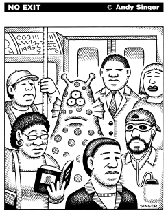 ALIEN ON PUBLIC TRANSPORT by Andy Singer