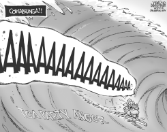 GOP CATCHES THE TEA PARTY WAVE BW by John Cole