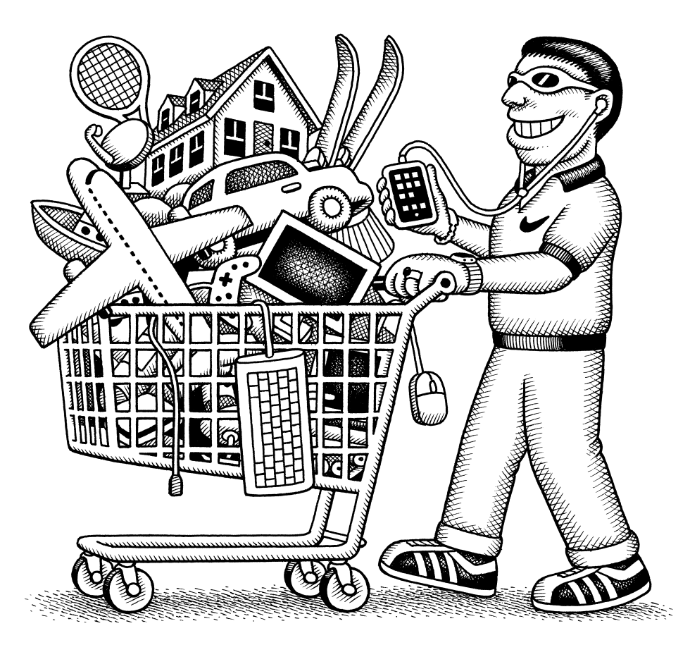 Consumer Pushes Shopping Cart