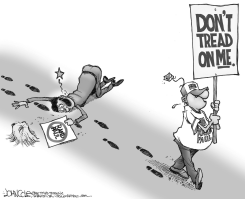 RAND PAUL PROTESTER TROD UPON BW by John Cole