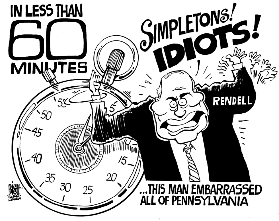 LOCAL- PA ED RENDELL BLOWS UP ON 60 MINUTES, B/W