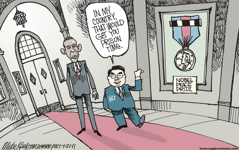  HU ON NOBEL PRIZE by Mike Keefe