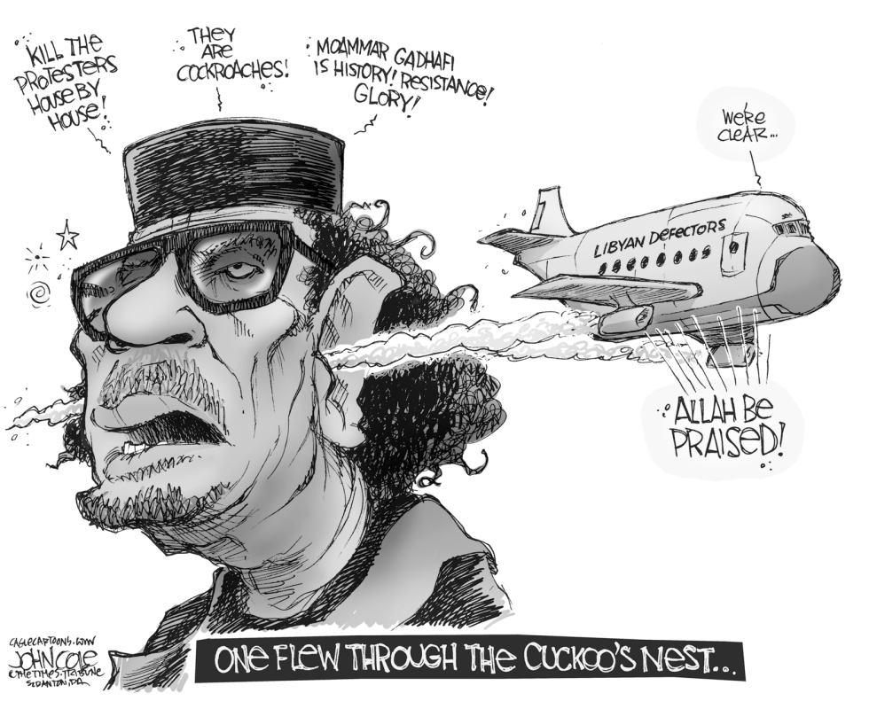 Gadhafi cuckoos nest BW