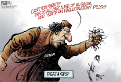GRIP OF GADHAFI  by Nate Beeler