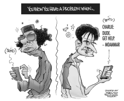 GADHAFI AND SHEEN BW by John Cole