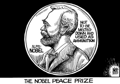 OBAMAS PEACE PRIZE, B/W by Randy Bish